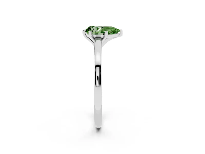 Fancy Green Pear Cut Diamond Solitaire Engagement Ring Set in White gold with Prong Setting on a Classic Band
