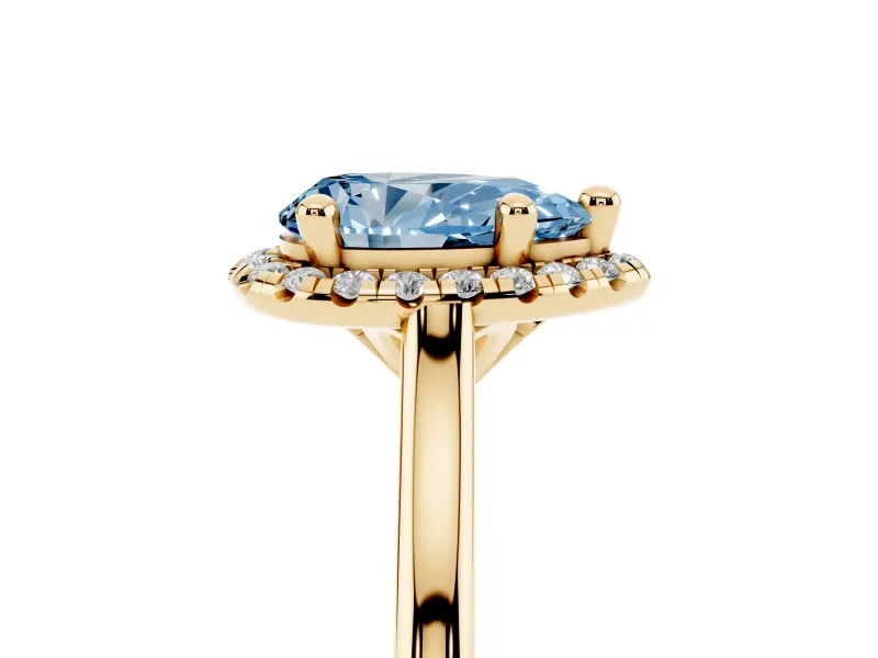 Pear-Shaped Halo Engagement Ring Setting for a Fancy Blue Lab-Grown Diamond | Plain Polished Band | Yellow Gold