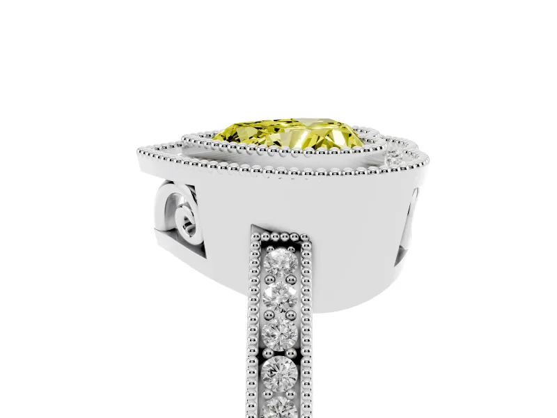 Fancy Yellow Heart Cut Diamond Halo Ring Set in Silver with Pavé Band and Milgrain-Edged Prongs