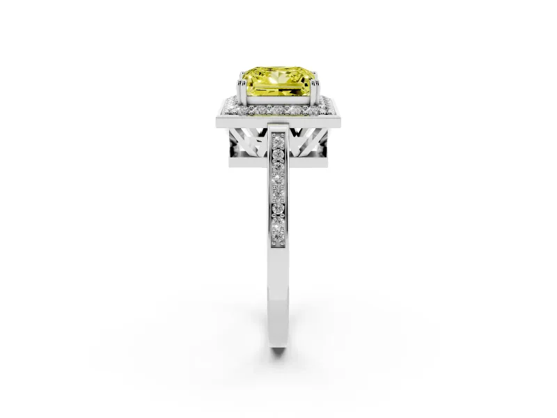 Princess Cut Halo Engagement Ring Setting for a Fancy Yellow Lab-Grown Diamond | Polished Halo Rim | Platinum