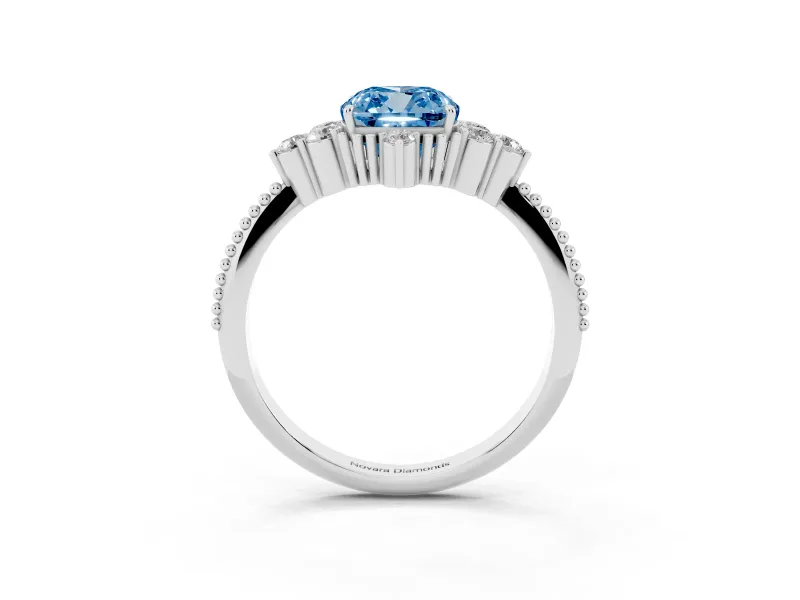 Cushion Cut Cluster Engagement Ring Setting for a Fancy Blue Lab-Grown Diamond | Sterling Silver