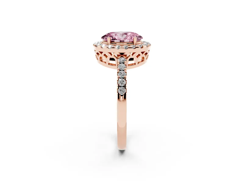 Oval Halo Engagement Ring Setting for a Fancy Pink Lab-Grown Diamond | Pavé Band | Rose Gold