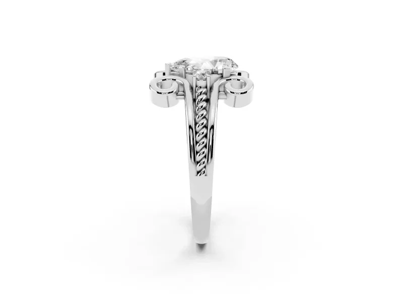Pear Cut Diamond Twisted Band Solitaire Ring Set in Platinum with Scroll Prongs