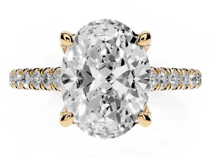 Oval Hidden Halo Pave Engagement Ring Setting | Claw Prongs | Yellow Gold