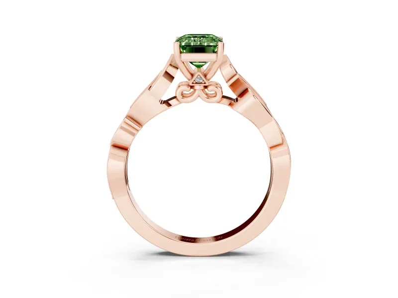 Emerald Cut Vine Engagement Ring Setting for a Fancy Green Lab-Grown Diamond | Rose Gold