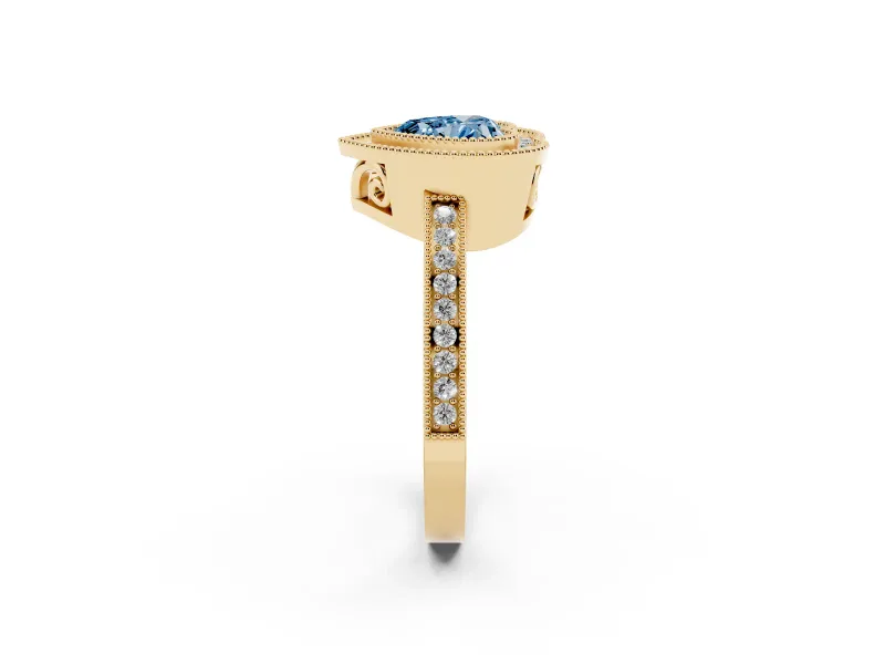 Heart-Shaped Milgrain Halo Engagement Ring Setting for a Fancy Blue Lab-Grown Diamond | Yellow Gold