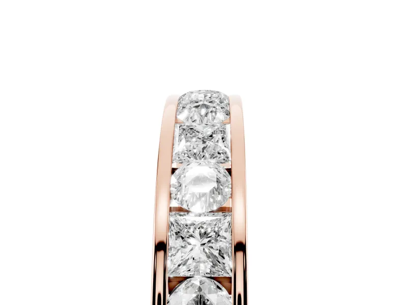 Princess Cut and Round Lab-Grown Diamond Channel Set Promise Ring | Alternating Row | Rose Gold