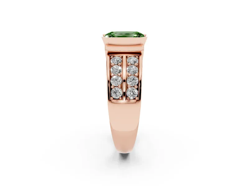 Emerald Cut Half Bezel Engagement Ring Setting for a Fancy Green Lab-Grown Diamond | Double Row Channel Band | Rose Gold