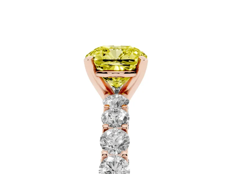 Cushion Cut Shared Prong Engagement Ring Setting for a Fancy Yellow Lab-Grown Diamond | Rose Gold
