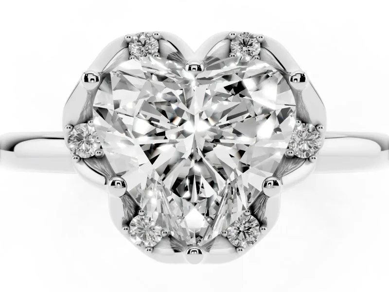 Heart-Shaped Scalloped Petal Halo Engagement Ring Setting | Plain Band | Platinum