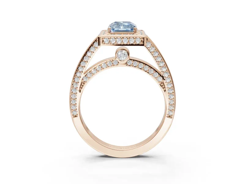 Radiant Cut Sectioned Halo Engagement Ring Setting for a Fancy Blue Lab-Grown Diamond | Rose Gold