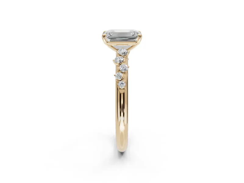 Emerald Cut Solitaire Engagement Ring Setting | Graduated Scattered Accents | Yellow Gold