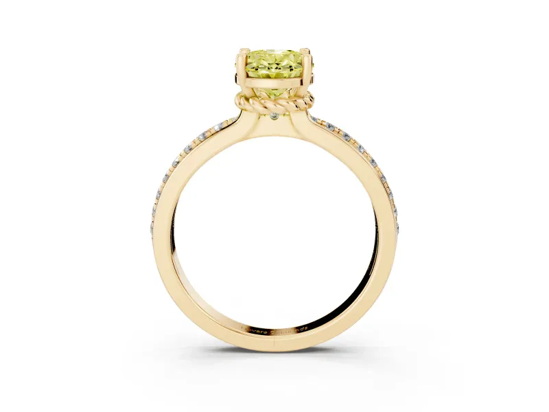 Oval Channel Set Solitaire Engagement Ring Setting for a Fancy Yellow Lab-Grown Diamond | Rope Collar Head | Yellow Gold
