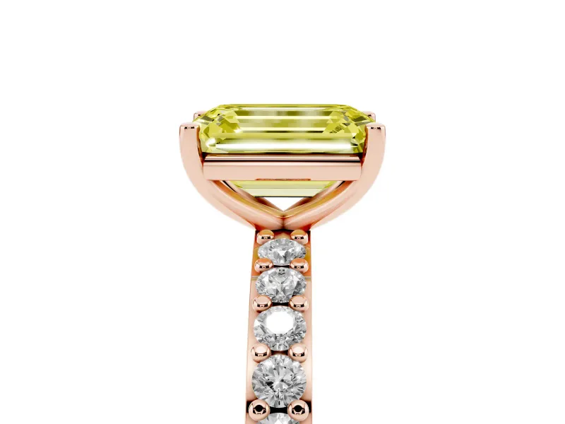 Emerald Cut Pavé Solitaire Engagement Ring Setting for a Fancy Yellow Lab-Grown Diamond | Single Row Band | Rose Gold