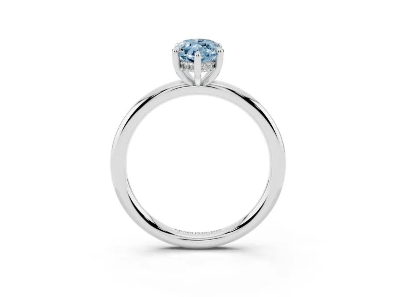 Fancy Blue Marquise Cut Diamond Solitaire Ring Set in Platinum with Thin Band and Prong Setting