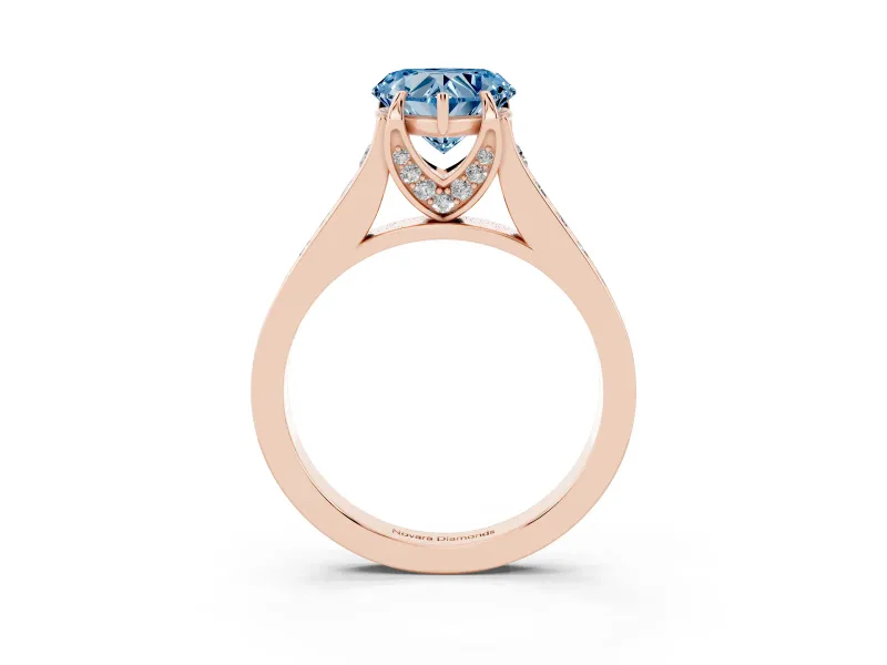 Heart-Shaped Graduated Pavé Engagement Ring Setting for a Fancy Blue Lab-Grown Diamond | Rose Gold