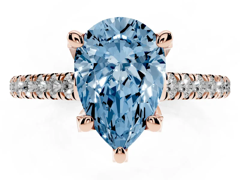 Pear-Shaped Hidden Halo Pave Engagement Ring Setting for a Fancy Blue Lab-Grown Diamond | Claw Prongs | Rose Gold