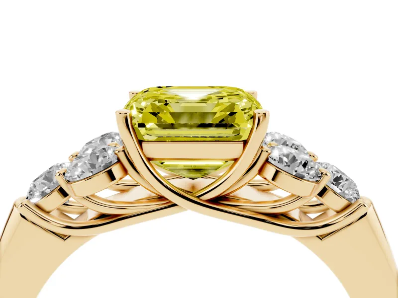 Asscher Cut Side Stone Engagement Ring Setting for a Fancy Yellow Lab-Grown Diamond | Yellow Gold