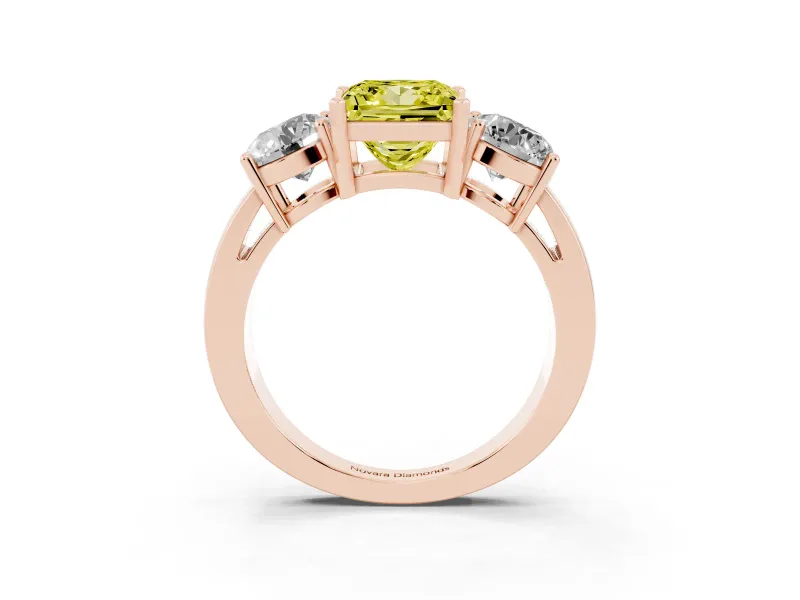 Princess Cut Three Stone Engagement Ring Setting for a Fancy Yellow Lab-Grown Diamond | Wide Plain Band | Rose Gold