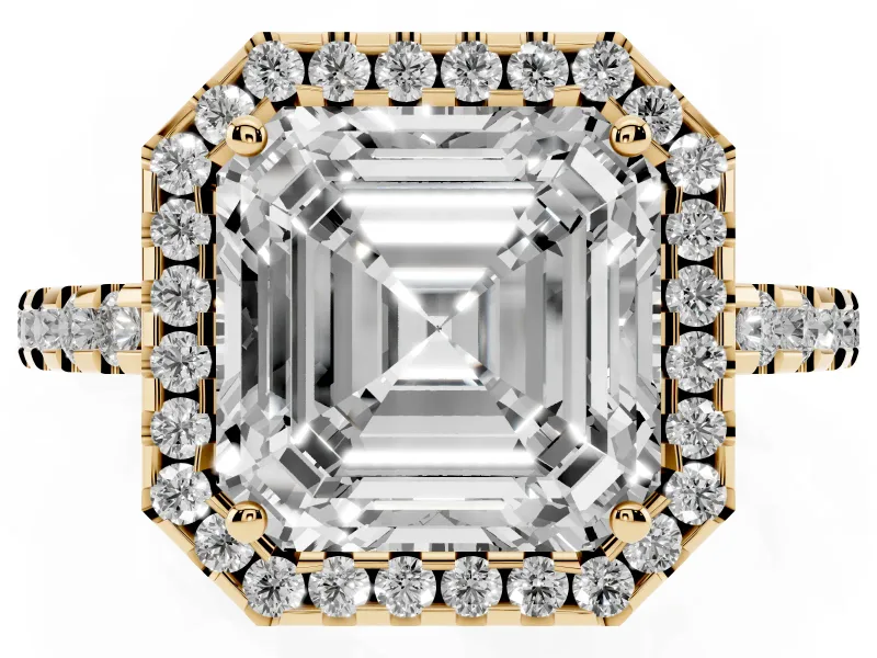 Asscher Cut Halo Engagement Ring Setting | Half Pave Band | Yellow Gold