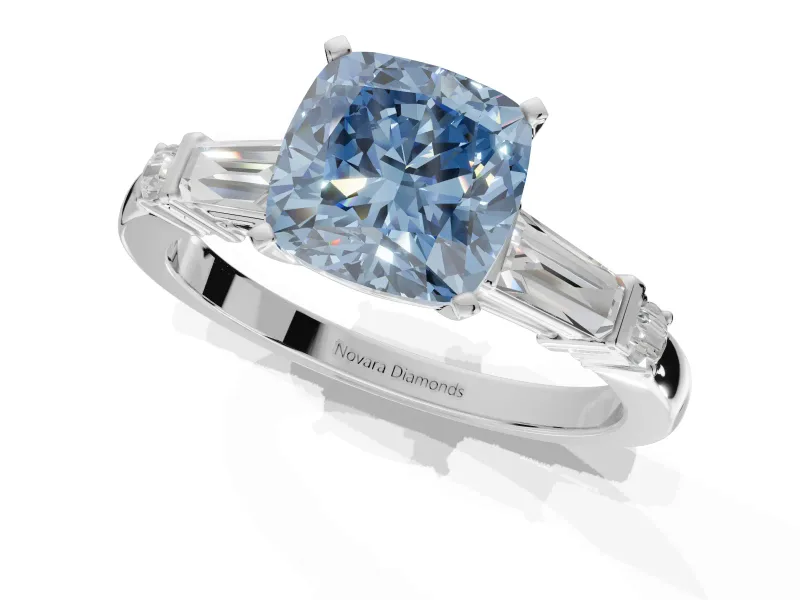 Cushion Cut Tapered Baguette Engagement Ring Setting for a Fancy Blue Lab-Grown Diamond | Platinum