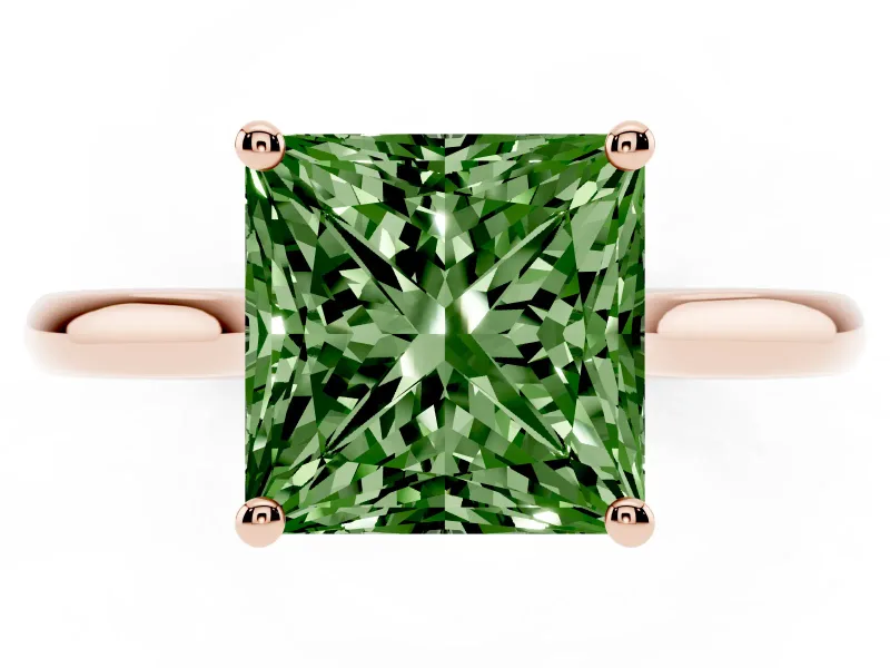 Princess Cut Cathedral Engagement Ring Setting for a Fancy Green Lab-Grown Diamond | Rose Gold