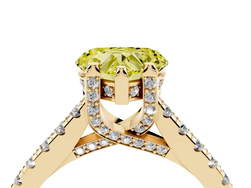 Heart-Shaped Hidden Halo Pave Engagement Ring Setting for a Fancy Yellow Lab-Grown Diamond | Claw Prongs | Yellow Gold