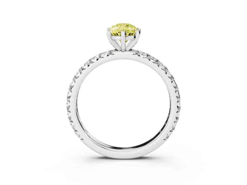 Pear-Shaped Pavé Engagement Ring Setting for a Fancy Yellow Lab-Grown Diamond | White Gold