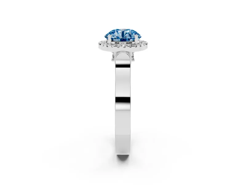 Round Halo Engagement Ring Setting for a Fancy Blue Lab-Grown Diamond | Pavé Panel Shoulders | Sterling Silver