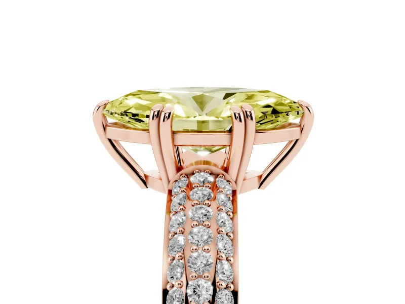Marquise Three Row Pave Engagement Ring Setting for a Fancy Yellow Lab-Grown Diamond | Rose Gold