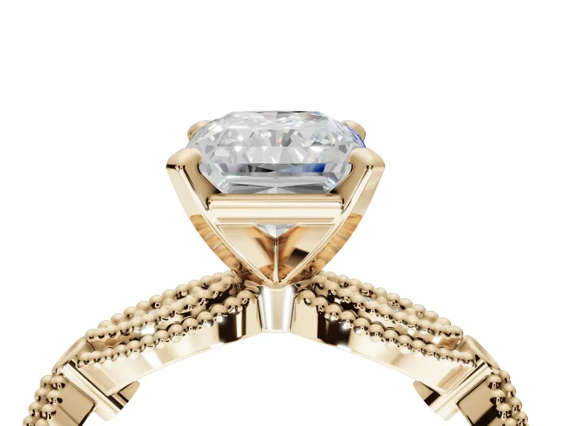 Radiant Cut Vintage Milgrain Engagement Ring Setting | Graduated Stations | Yellow Gold