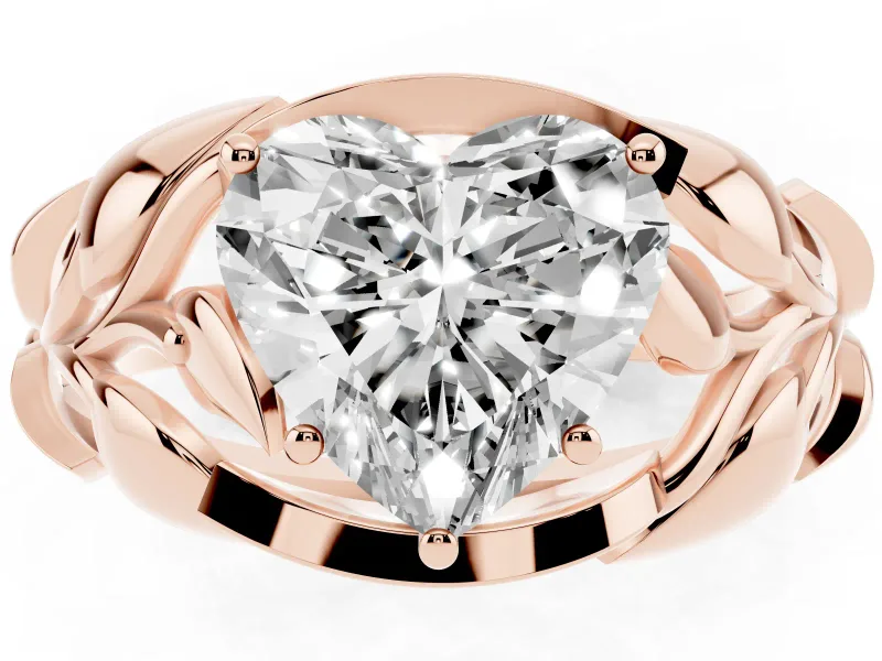 Heart-Shaped Leaf Bypass Engagement Ring Setting | Pave Leaf Accents | Rose Gold
