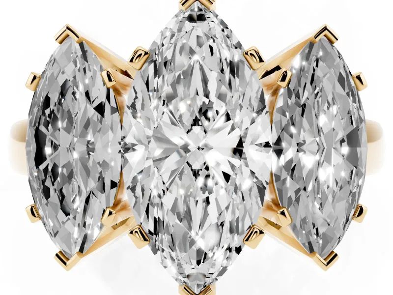 Marquise Three Stone Engagement Ring Setting | Large Side Stones | Yellow Gold
