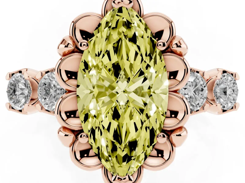Marquise Floral Engagement Ring Setting for a Fancy Yellow Lab-Grown Diamond | Petal Frame and Side Stones | Rose Gold