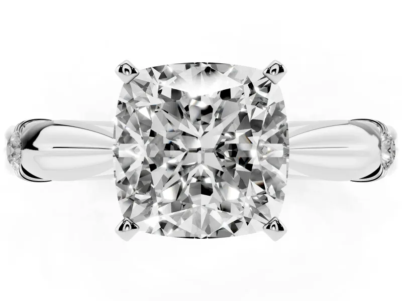 Cushion Cut Diamond Solitaire Twisted Band Ring Set in Silver with Accent Stones and Prong Setting
