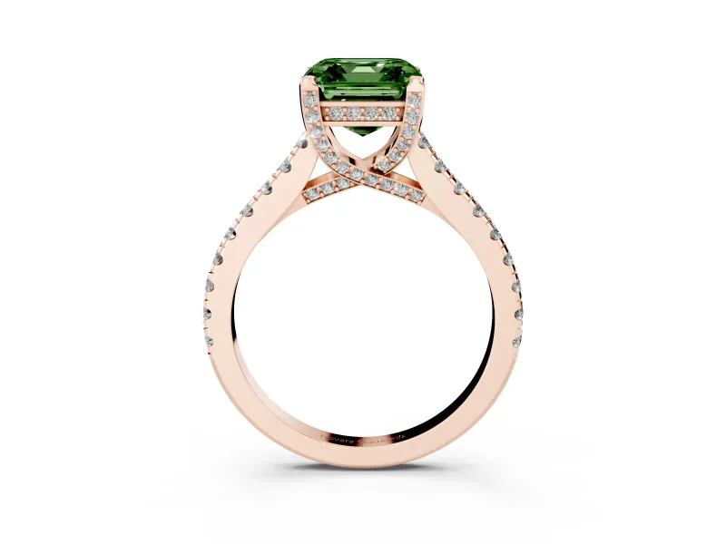 Asscher Cut Hidden Halo Pave Engagement Ring Setting for a Fancy Green Lab-Grown Diamond | Claw Prongs | Rose Gold