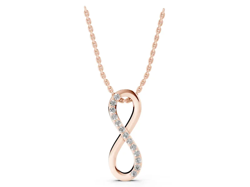 Round Lab-Grown Diamond Pavé Infinity Pendant Necklace | Single Pavé Strand | Rose Gold