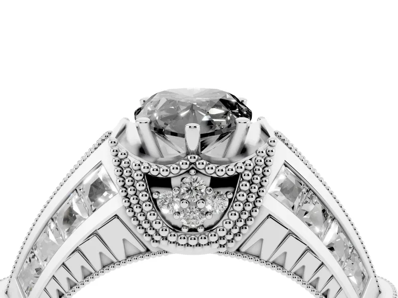 Fancy Black Pear Cut Diamond Vintage-Inspired Milgrain Ring Set in Platinum with Accent Split Shank