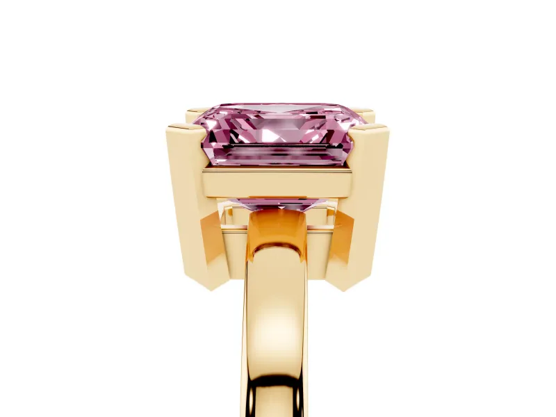 Asscher Cut Solitaire Engagement Ring Setting for a Fancy Pink Lab-Grown Diamond | Flat Tab Prongs | Yellow Gold