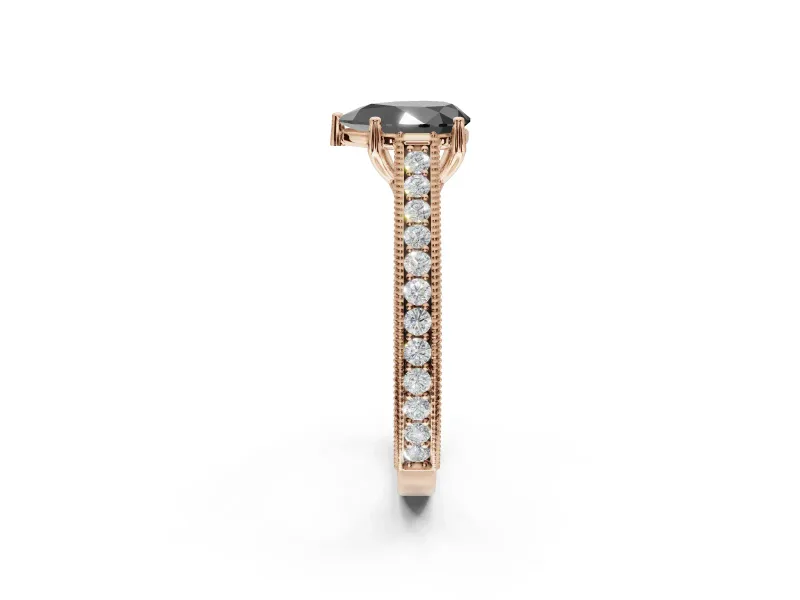 Pear-Shaped Vintage Pavé Engagement Ring Setting for a Black Center | Rose Gold