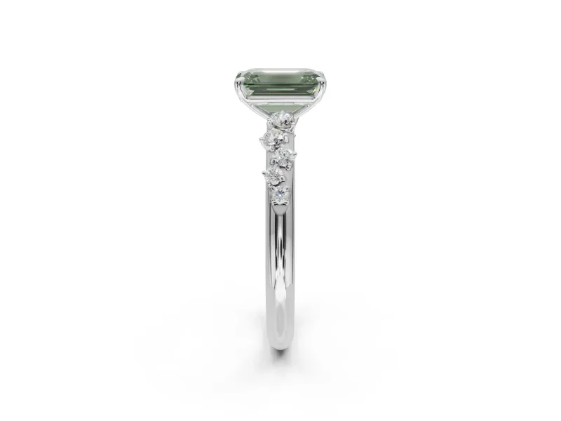 Emerald Cut Graduated Solitaire Engagement Ring Setting for a Fancy Green Lab-Grown Diamond | Sterling Silver