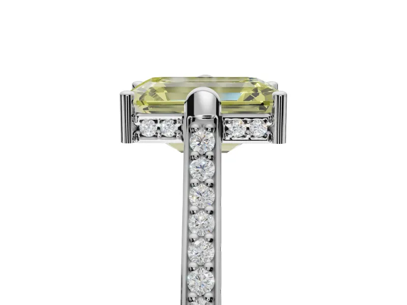 Emerald Cut Vintage Cathedral Engagement Ring Setting for a Fancy Yellow Lab-Grown Diamond | Carved Band | Platinum