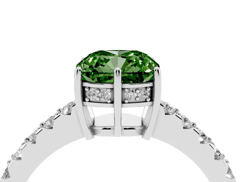 Cushion Cut Hidden Halo Engagement Ring Setting for a Fancy Green Lab-Grown Diamond | Sterling Silver