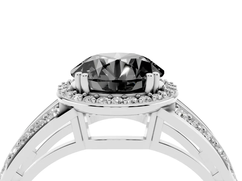 Round Halo Engagement Ring Setting for a Black Center | Two-Row Pavé Split Shank | White Gold