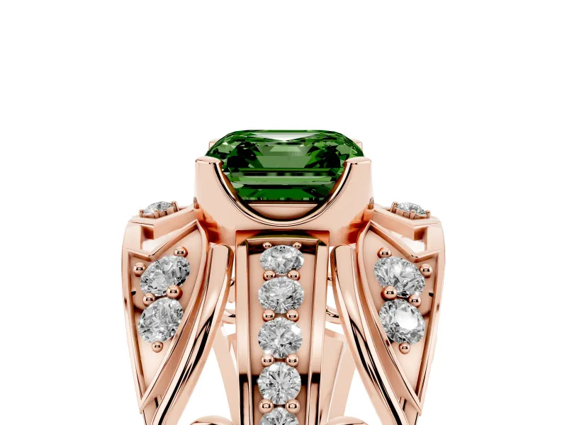 Asscher Cut Art Deco Engagement Ring Setting for a Fancy Green Lab-Grown Diamond | Rose Gold