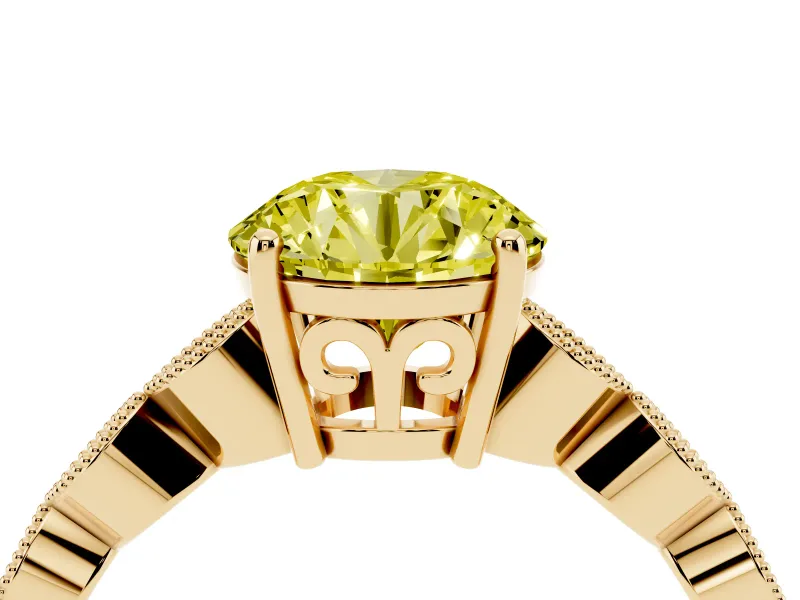 Round Milgrain Solitaire Engagement Ring Setting for a Fancy Yellow Lab-Grown Diamond | Yellow Gold