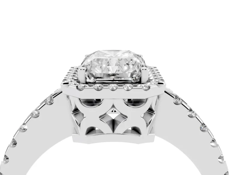 Radiant Cut Halo Engagement Ring Setting | Half Pave Band | Sterling Silver