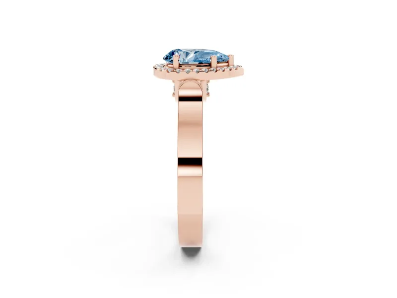 Pear-Shaped Halo Engagement Ring Setting for a Fancy Blue Lab-Grown Diamond | Pavé Panel Shoulders | Rose Gold