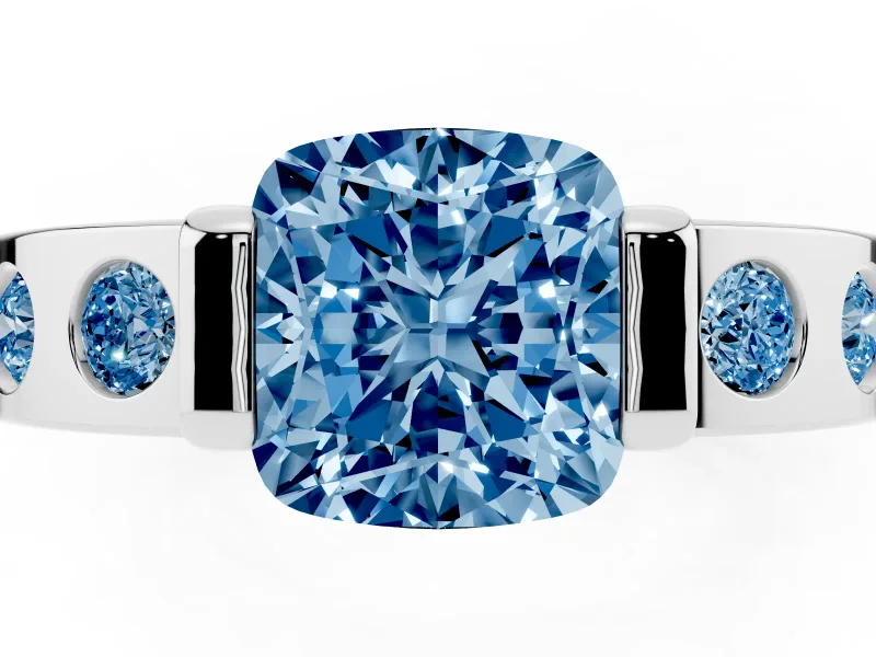 Cushion Cut Tension Style Engagement Ring Setting for a Fancy Blue Lab-Grown Diamond | Platinum