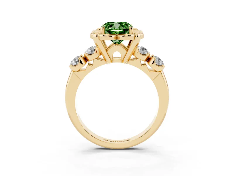 Cushion Cut Floral Engagement Ring Setting for a Fancy Green Lab-Grown Diamond | Petal Frame | Yellow Gold